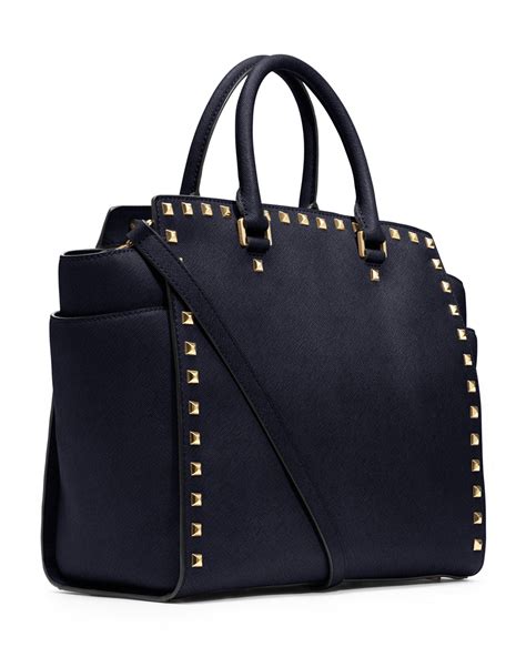 navy michael kors selma|michael kors saffiano satchel.